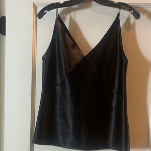 Vince Satin Bias V-Neck Cami Black Silk Minimal Tank Size M